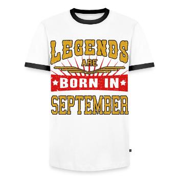 Legends are born in September Legenden Shirt - Männer Kontrast-T-Shirt - Weiß/Schwarz - Vorne - AI Model Female 172 light (172cm) & AI Model Male 178 dark (178cm)