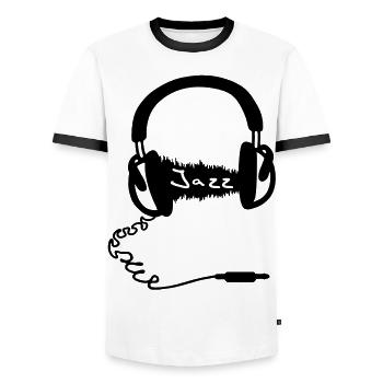 Motif Casque audio Wave: Audiophile musique jazz - T-shirt contrasté Homme - blanc/noir - Devant - AI Model Female 172 light (172cm) & AI Model Male 178 dark (178cm)