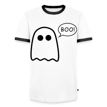 Boo Ghost Halloween ghost design gift - Men's Ringer Shirt - white/black - Front - AI Model Female 172 light (172cm) & AI Model Male 178 dark (178cm)