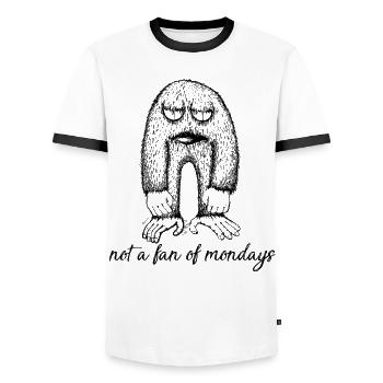 Not a fan of mondays | No fan of montages - Men's Ringer Shirt - white/black - Front - AI Model Female 172 light (172cm) & AI Model Male 178 dark (178cm)