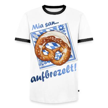 Brezel - aufbrezelt - Männer Kontrast-T-Shirt - Weiß/Schwarz - Vorne - AI Model Female 172 light (172cm) & AI Model Male 178 dark (178cm)