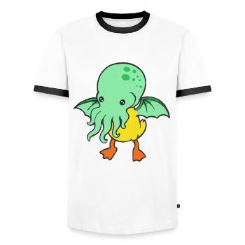 Kraken Squeaky Duck Quackin Bath Duck Duck - Men's Ringer Shirt - white/black - Front - AI Model Female 172 light (172cm) & AI Model Male 178 dark (178cm)