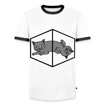 Schrödingers Katze - Männer Kontrast-T-Shirt - Weiß/Schwarz - Vorne - AI Model Female 172 light (172cm) & AI Model Male 178 dark (178cm)