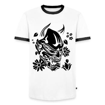 Teufel mit Blumen schwarz - Männer Kontrast-T-Shirt - Weiß/Schwarz - Vorne - AI Model Female 172 light (172cm) & AI Model Male 178 dark (178cm)