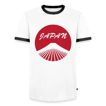 Japan - Men's Ringer Shirt - white/black - Front - AI Model Female 172 light (172cm) & AI Model Male 178 dark (178cm)