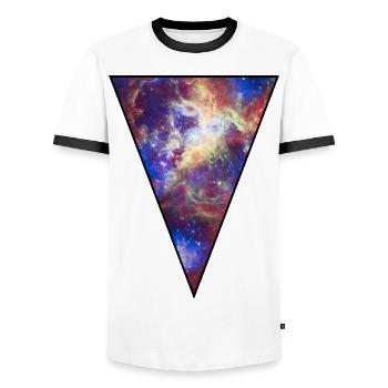 Galaxy - Space - Stars - Cosmic - Art - Universe - Men's Ringer Shirt - white/black - Front - AI Model Female 172 light (172cm) & AI Model Male 178 dark (178cm)