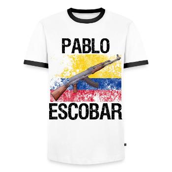 Pablo Escobar "Ak 47" - Männer Kontrast-T-Shirt - Weiß/Schwarz - Vorne - AI Model Female 172 light (172cm) & AI Model Male 178 dark (178cm)