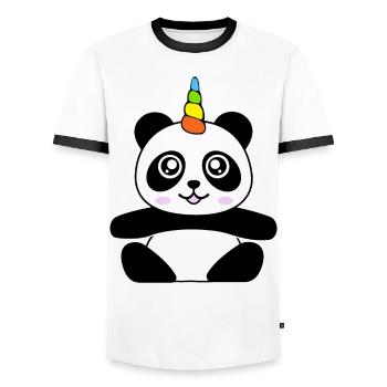 Einhorn Panda Pandacorn Pandicorn Unicorn Geschenk - Männer Kontrast-T-Shirt - Weiß/Schwarz - Vorne - AI Model Female 172 light (172cm) & AI Model Male 178 dark (178cm)