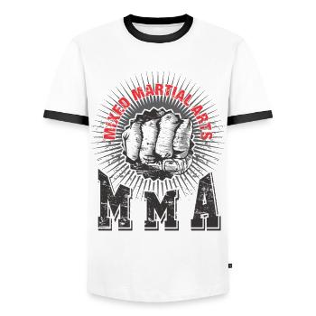 MMA - Arts martiaux mixtes - T-shirt contrasté Homme - blanc/noir - Devant - AI Model Female 172 light (172cm) & AI Model Male 178 dark (178cm)