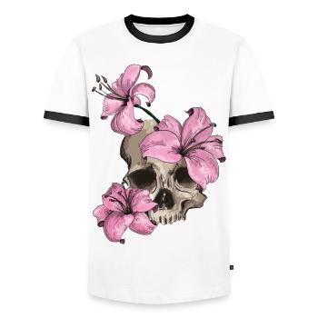 Totenkopf mit Lilien - Männer Kontrast-T-Shirt - Weiß/Schwarz - Vorne - AI Model Female 172 light (172cm) & AI Model Male 178 dark (178cm)