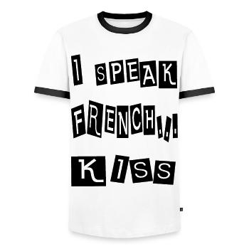 T-shirt french kiss - T-shirt contrasté Homme - blanc/noir - Devant - AI Model Female 172 light (172cm) & AI Model Male 178 dark (178cm)