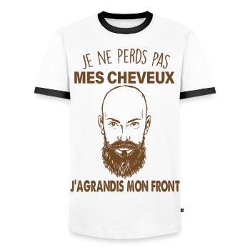 Citation Je ne perds pas mes cheveux Humour chauve - T-shirt contrasté Homme - blanc/noir - Devant - AI Model Female 172 light (172cm) & AI Model Male 178 dark (178cm)