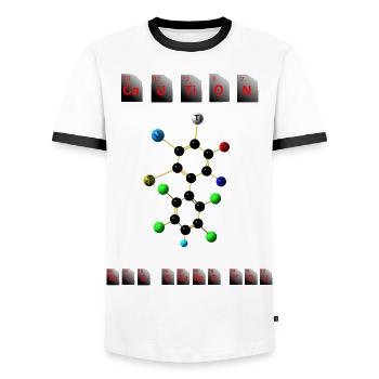 Caution - Rosie Aldrich - Men's Ringer Shirt - white/black - Front - AI Model Female 172 light (172cm) & AI Model Male 178 dark (178cm)