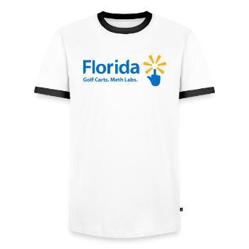 Witziges Florida Design Logo Parodie Druck - Männer Kontrast-T-Shirt - Weiß/Schwarz - Vorne - AI Model Female 172 light (172cm) & AI Model Male 178 dark (178cm)
