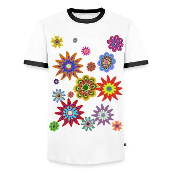 édition limitée Wuddi 69 flower power - T-shirt contrasté Homme - blanc/noir - Devant - AI Model Female 172 light (172cm) & AI Model Male 178 dark (178cm)