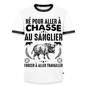 Chasse au sanglier Cadeau Homme Chasseur - T-shirt contrasté Homme - blanc/noir - Devant - AI Model Female 172 light (172cm) & AI Model Male 178 dark (178cm)