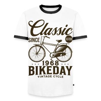Cycling fan 1968 55 years Birthday Cyclist - Men's Ringer Shirt - white/black - Front - AI Model Female 172 light (172cm) & AI Model Male 178 dark (178cm)