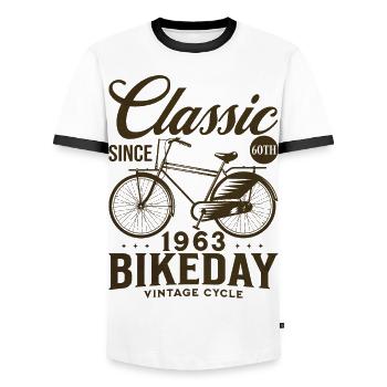 Cycling fan 1963 60 years anniversary cyclist - Men's Ringer Shirt - white/black - Front - AI Model Female 172 light (172cm) & AI Model Male 178 dark (178cm)