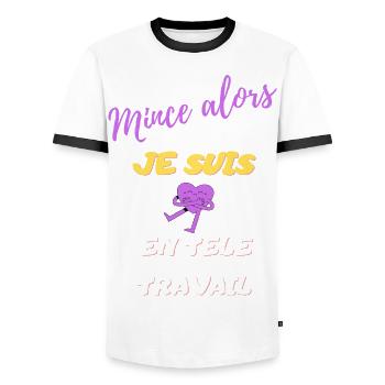 MINCE ALORS je suis en télétravail - T-shirt contrasté Homme - blanc/noir - Devant - AI Model Female 172 light (172cm) & AI Model Male 178 dark (178cm)