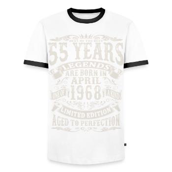 April 1968 - 55 Jahre alt - 55. Geburtstag - Männer Kontrast-T-Shirt - Weiß/Schwarz - Vorne - AI Model Female 172 light (172cm) & AI Model Male 178 dark (178cm)