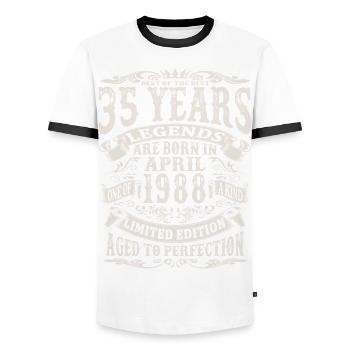 April 1988 - 35 Jahre alt - 35. Geburtstag - Männer Kontrast-T-Shirt - Weiß/Schwarz - Vorne - AI Model Female 172 light (172cm) & AI Model Male 178 dark (178cm)