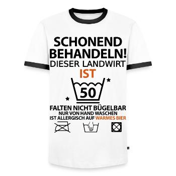 50 Geburtstag Landwirt Traktorfahrer Witzig Lustig - Männer Kontrast-T-Shirt - Weiß/Schwarz - Vorne - AI Model Female 172 light (172cm) & AI Model Male 178 dark (178cm)