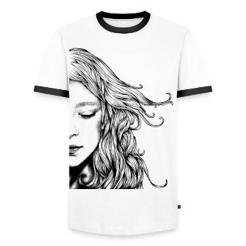 Träumend - Männer Kontrast-T-Shirt - Weiß/Schwarz - Vorne - AI Model Female 172 light (172cm) & AI Model Male 178 dark (178cm)