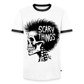 Scary Things - Skull Totenkopf - Männer Kontrast-T-Shirt - Weiß/Schwarz - Vorne - AI Model Female 172 light (172cm) & AI Model Male 178 dark (178cm)