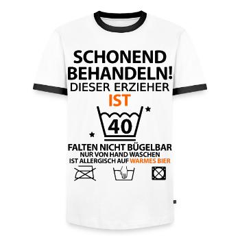 40. Geburtstag Erzieher lustig mit Spruch - Männer Kontrast-T-Shirt - Weiß/Schwarz - Vorne - AI Model Female 172 light (172cm) & AI Model Male 178 dark (178cm)