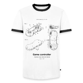 Game controller - Men's Ringer Shirt - white/black - Front - AI Model Female 172 light (172cm) & AI Model Male 178 dark (178cm)