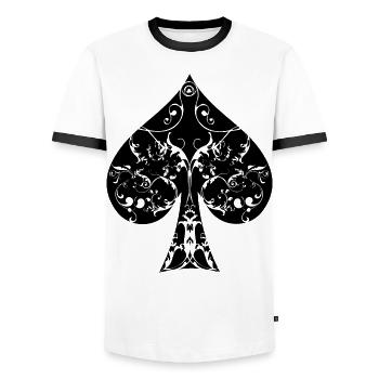 Spades Card Symbol Tribal Poker Ass Hold'em - Men's Ringer Shirt - white/black - Front - AI Model Female 172 light (172cm) & AI Model Male 178 dark (178cm)