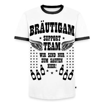89 Bräutigam Support Team Nur zum SAUFEN hier JGA - Männer Kontrast-T-Shirt - Weiß/Schwarz - Vorne - AI Model Female 172 light (172cm) & AI Model Male 178 dark (178cm)