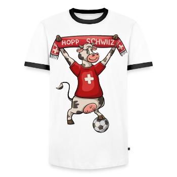 Hopp Schwiiz - Männer Kontrast-T-Shirt - Weiß/Schwarz - Vorne - AI Model Female 172 light (172cm) & AI Model Male 178 dark (178cm)