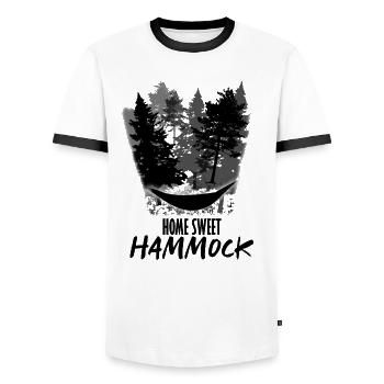 Hammock holiday t-shirt gift - Men's Ringer Shirt - white/black - Front - AI Model Female 172 light (172cm) & AI Model Male 178 dark (178cm)