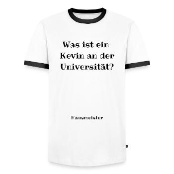 Kevin an der Uni - Kevin Spruch - Männer Kontrast-T-Shirt - Weiß/Schwarz - Vorne - AI Model Female 172 light (172cm) & AI Model Male 178 dark (178cm)