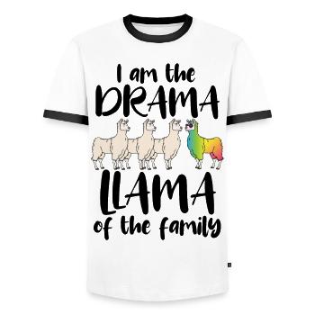 Drame Lama de la famille Drame Lama Rainbow LGBT - T-shirt contrasté Homme - blanc/noir - Devant - AI Model Female 172 light (172cm) & AI Model Male 178 dark (178cm)