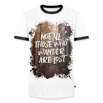NOT ALL WHO WANDER ARE LOST - Männer Kontrast-T-Shirt - Weiß/Schwarz - Vorne - AI Model Female 172 light (172cm) & AI Model Male 178 dark (178cm)