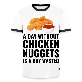 Chicken Nuggets Fast Food Lustiger Spruch - Männer Kontrast-T-Shirt - Weiß/Schwarz - Vorne - AI Model Female 172 light (172cm) & AI Model Male 178 dark (178cm)