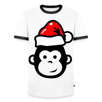 Monkey Christmas Xmas Comic - Men's Ringer Shirt - white/black - Front - AI Model Female 172 light (172cm) & AI Model Male 178 dark (178cm)