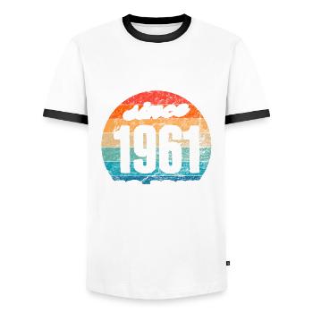 Best dad in the world since 1961 No Joke - Men's Ringer Shirt - white/black - Front - AI Model Female 172 light (172cm) & AI Model Male 178 dark (178cm)