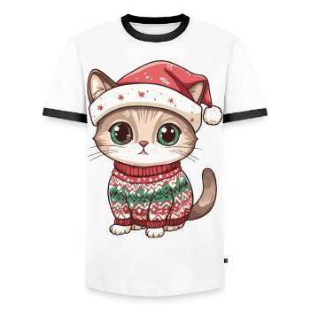 Bande dessinée de Noël de chat - T-shirt contrasté Homme - blanc/noir - Devant - AI Model Female 172 light (172cm) & AI Model Male 178 dark (178cm)