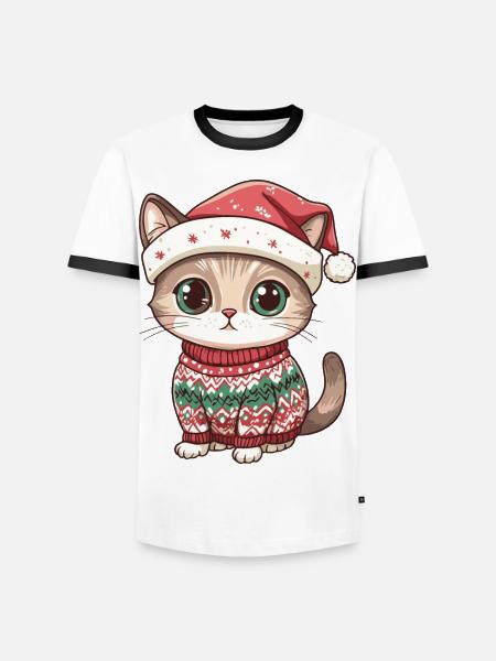 Cat Christmas Comic - Men's Ringer Shirt - white/black