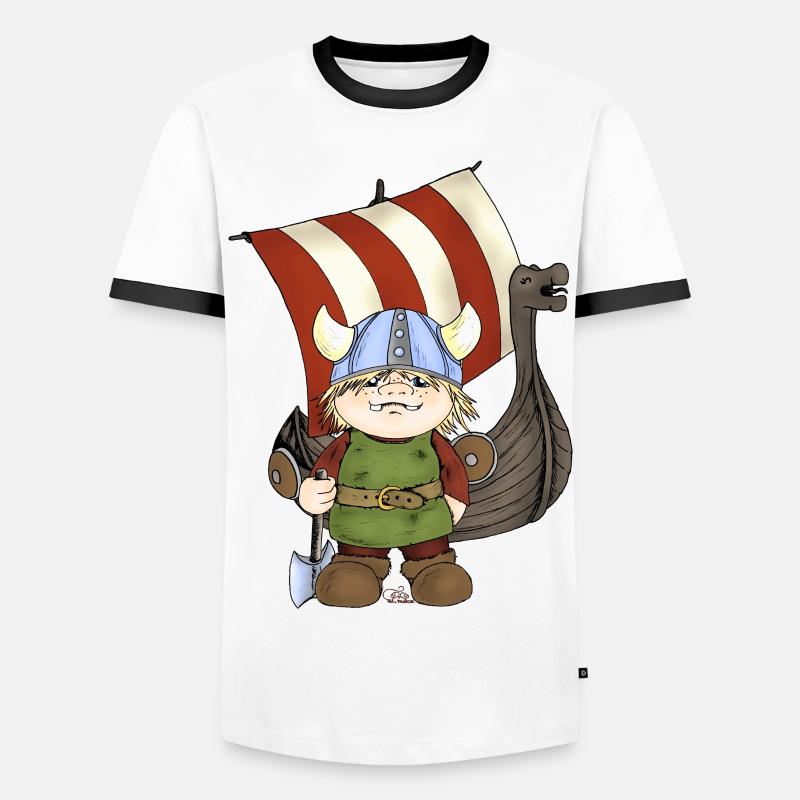 Wikinger Erik mit Schiff - Männer Kontrast-T-Shirt - Weiß/Schwarz