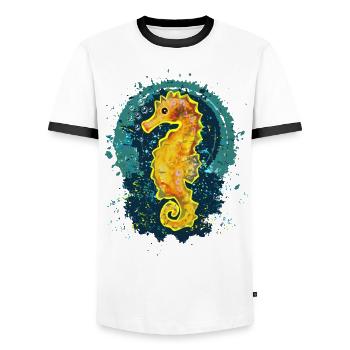 Hippocampe heureux - T-shirt contrasté Homme - blanc/noir - Devant - AI Model Female 172 light (172cm) & AI Model Male 178 dark (178cm)
