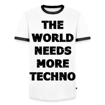 Techno - Men's Ringer Shirt - white/black - Front - AI Model Female 172 light (172cm) & AI Model Male 178 dark (178cm)