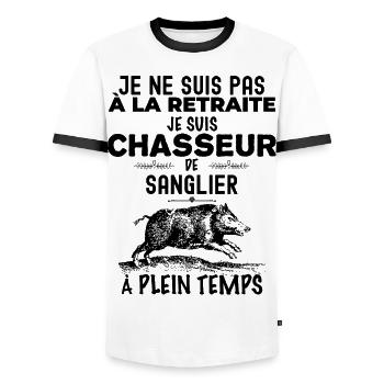 Chasseur de sanglier à temps plein retraite - T-shirt contrasté Homme - blanc/noir - Devant - AI Model Female 172 light (172cm) & AI Model Male 178 dark (178cm)