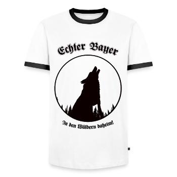 Wolf im Wald - Echter Bayer in den Wäldern daheim - Männer Kontrast-T-Shirt - Weiß/Schwarz - Vorne - AI Model Female 172 light (172cm) & AI Model Male 178 dark (178cm)