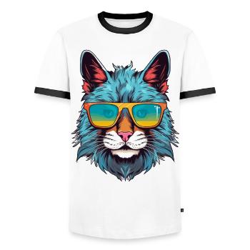Luchs mit Sonnenbrille - Männer Kontrast-T-Shirt - Weiß/Schwarz - Vorne - AI Model Female 172 light (172cm) & AI Model Male 178 dark (178cm)