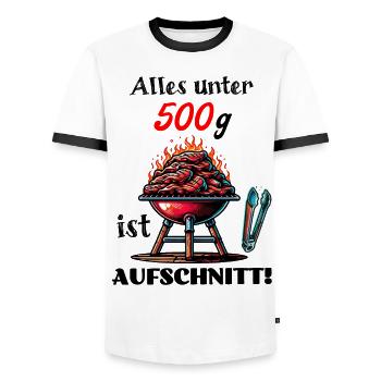 Grillen lustiger Spruch Fleisch Humor Aufschnitt - Männer Kontrast-T-Shirt - Weiß/Schwarz - Vorne - AI Model Female 172 light (172cm) & AI Model Male 178 dark (178cm)