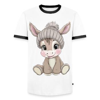 Donkey Cute Cute Baby Kids Animal Cartoon - Men's Ringer Shirt - white/black - Front - AI Model Female 172 light (172cm) & AI Model Male 178 dark (178cm)